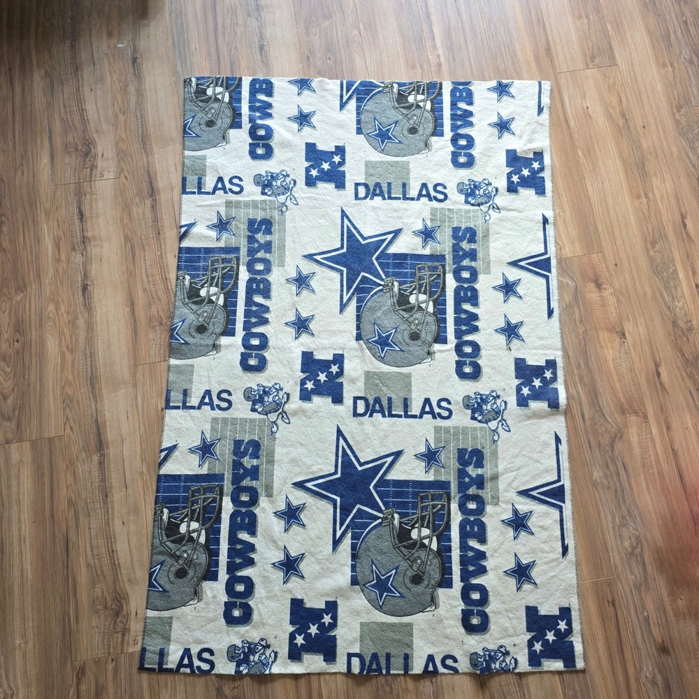 VTG 90s Dallas Cowboys NFL Fleece Throw Blanket Navy Blue Silver Star 65x43
